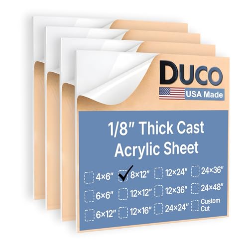 Image of Duco White Cast Acrylic Sheets 1 /8 inch (3mm) Thick 8 inch x 12 inch - 4 Pack of USA-Made Translucent White Plexiglass Sheet - Shatter Resistant Acrylic Board for Signs, Displays, Frames, & Decorative Projects