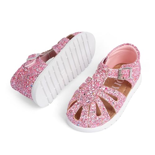 Image of QIY Toddler Girl Sandals Little Kids Summer Dress Shoes Open Toe Flats Princess Sandals for School Beach Party