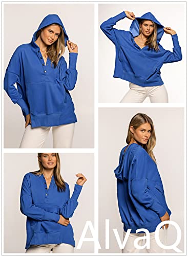 AlvaQ Womens Oversized Sweatshirts Hoodies Fleece Button Neck Hooded Tops Casual Pullover Tunics Winter Outfits 20254