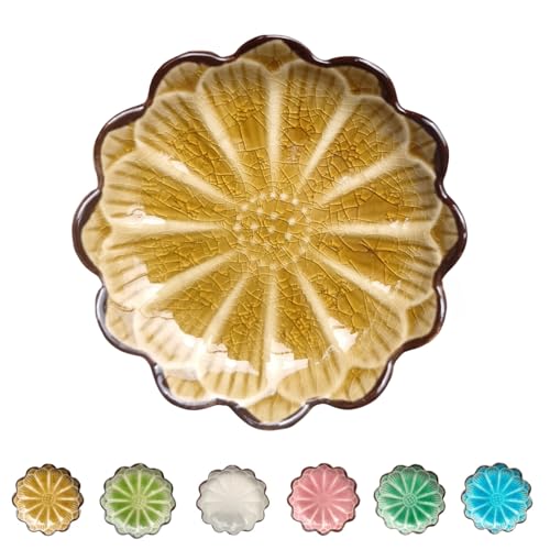 Image of Ceramic Spoon Rest for Stove Top, Flower Cute Spoon Rest for Kitchen Counter, Cooking Spoon Holder for Kitchen Counter, Utensil Rest Spatula Rest Ladle Holder Tong Rest, 1 PC (Crack Deco, Fall yellow)