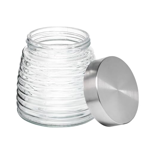 Image of Cutting EDGE 900ml Designer Glass Storage Jar, Silver (Set of 1)
