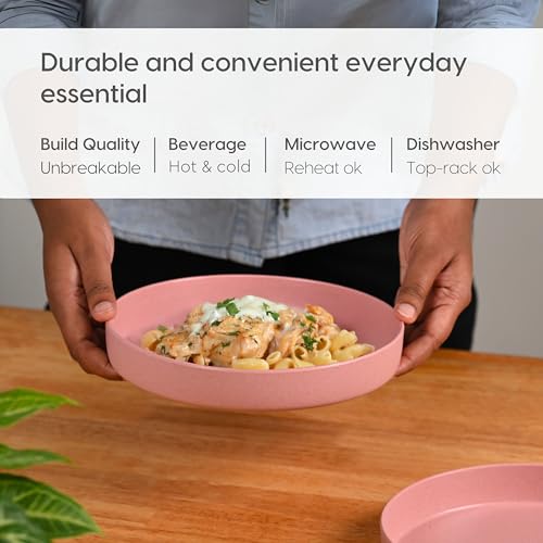 Image of Eha Earth Friendly Verde Round Plates | Set of 4 | 8 inch | Made with Rice Husk Biocomposite | Breakfast Plates | Unbreakable Dinner Plates Set | Microwave Safe | Innocent