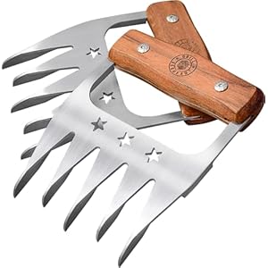 GRILL SERGEANT Metal Meat Claws, BBQ Pork Shredder, FOREVER GUARANTEE, Walnut Wood Handles, Patented, 304 Stainless Steel Forks, Large Rivets, Best for Shredding, Pulling, Lifting, Serving, Chicken
