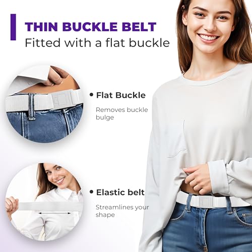 Image of Womens Belts for Jeans, Invisible Flat Buckle Belt, Adjustable Stretch Fit | Adjustable Invisible Belt with Flat Buckle, No Bulge, Comfortable All Day Fit for Jeans, Pants and Dress