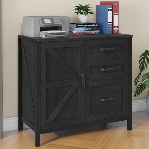 Lateral File Cabinet with 3 Drawers, Farmhouse File Cabinet for L...
