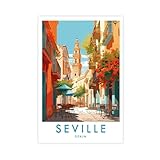 Póster de viaje de Sevilla, póster de lona de España, decoración de dormitorio, paisaje, oficina, habitación, regalo, 30 x 45 cm