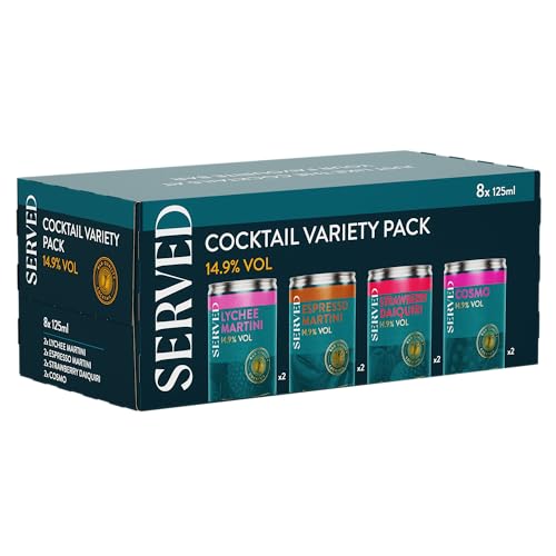 SERVED Cocktail Variety Pack 14.9% ABV Premium Quality Bar Strength Pre-Mixed & Ready To Drink 8 x 125ml Cans