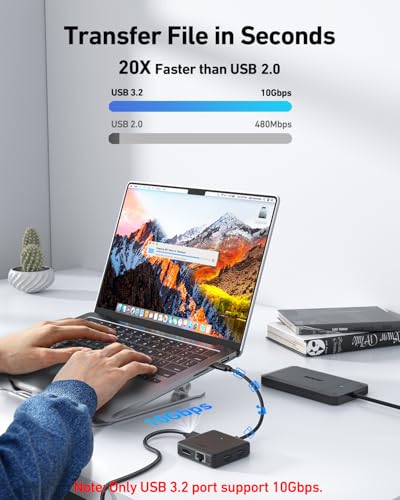 BENFEI Hub USB C 6 w 1 z HDMI (4K przy 60 Hz), Ethernet 100 Mb/s, zasilanie 100 W, 1 x USB 3.2 10 Gb/s i 2 x USB 2.0, kompatybilny z iPhone 16 Pro/Max, MacBook iPad Pro, iMac S23 XPS17