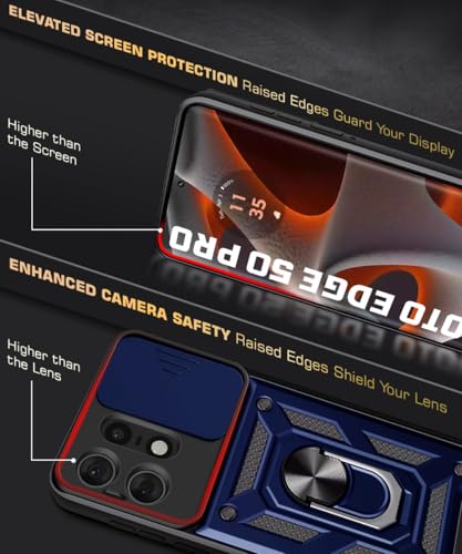 Image of WOW IMAGINE Tough Armor Bumper Mobile Back Case for Motorola Moto Edge 50 Pro | Sliding Camera Shield Cover | Shock Proof 360 Protection | Hybrid PC + TPU | Ring Holder with Kickstand - Blue