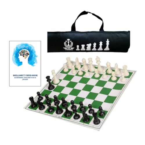 Image of 18 x 18 inches professional tournament Green and White chess board set (Fide-Standards) with Chessmen - 34 pieces and Chess bag, with 2 extra queens