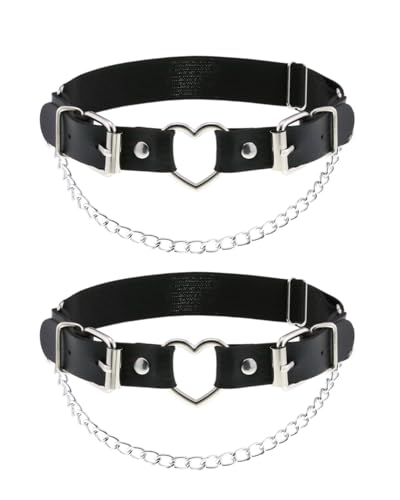 Women Thigh Garter Belt Gothic Leg Harness Heart with Chains Adjustable Elastic Belt 2PCS