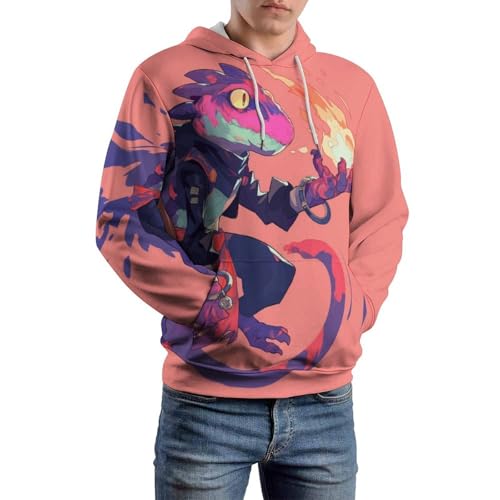 Sweatshirt lézard de dessin animé chaud avec poche pour automne - 6