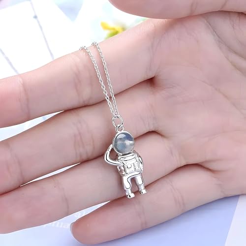 Collier planète astronaute en argent 925 style littéraire - 2