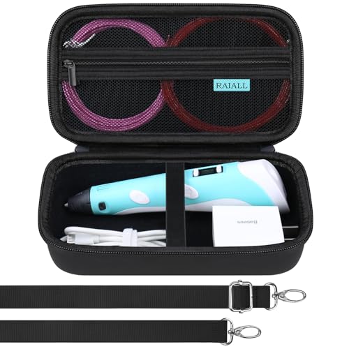 RAIALL Hard Case for SCRIB3D P1 3D Printing Pen for Kids, Storage Organizer Holder Travel Bag with Shoulder Strap, Mesh Pocket for Charger, USB Cable and Plastic Filaments