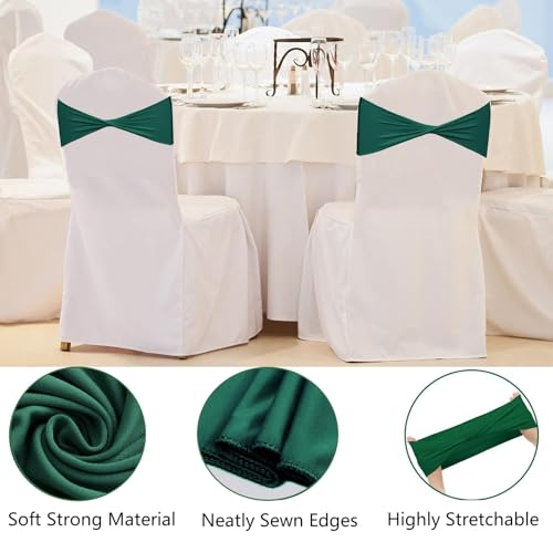 Spandex Emerald Green Chair Sashes 50 Pcs Dark Green Sashes Bows Elastic Chair Cover Bands Ties Without Buckle for Wedding Party Events Ceremony Birthday - Image 4