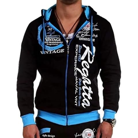 Elegeet Men's Hiphop Dance Jogger Casual Full-Zip Running Jogging Long Sleeve Athletic Sweat Hoodie Blue X-large Cover