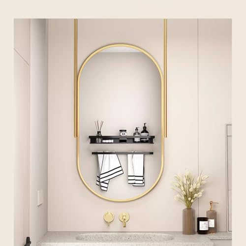 Miroir suspendu au plafond ovale doré 50x70 cm avec double perche en métal
