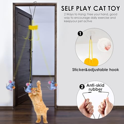 Juguetes de hierba gatera colgante con altura ajustable y plumas para ejercicio de gatos interiores 3