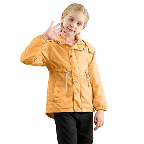 Kids Girls Hooded Rain Jacket Zipper Solid Windproof Warm Outerwear Casual Windbreaker Raincoat with Pocket3