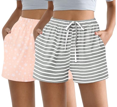 Ekouaer Womens 2 Pack Pajama Shorts Comfy Lounge Bottom Y2k Printed Sleep Short with Pockets Pj Bottoms S-XXL