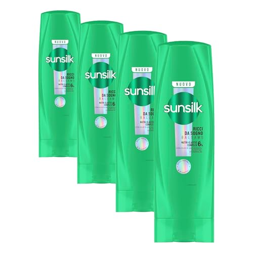 Sunsilk, Balsamo Ricci da Sogno, Balsamo per Capelli Ricci Definiti ed Elastici, Formula Arricchita con Nutri-Elastic Complex con Olio di Macadamia, Elastina e Vitamina B5, 200ml (Confezione da 4)