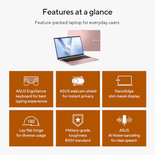 Image of ASUS Vivobook Go 15 Laptop, 15.6 inch FHD 16:9 Display, AMD Athlon Silver 10 Processor, AMD Radeon Graphics, 4GB RAM, 128GB SSD, Windows 11 Home, Rose Pink, E1504FA-PS04-P