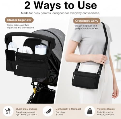 Universal Stroller Organizer Bag, Cup Holder and Detachable Pouch,Sky blue - 2