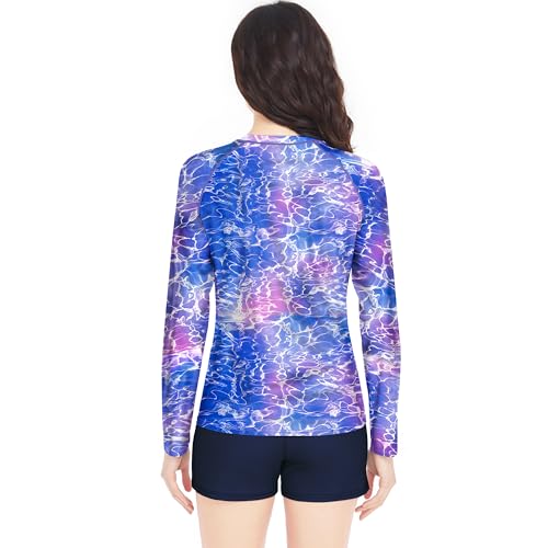 Davena Women 2 Piece Long Sleeve Rash Guard with Built in Bra Swimsuits UPF 50+ Swim Shirt with Boyshort Bottom3