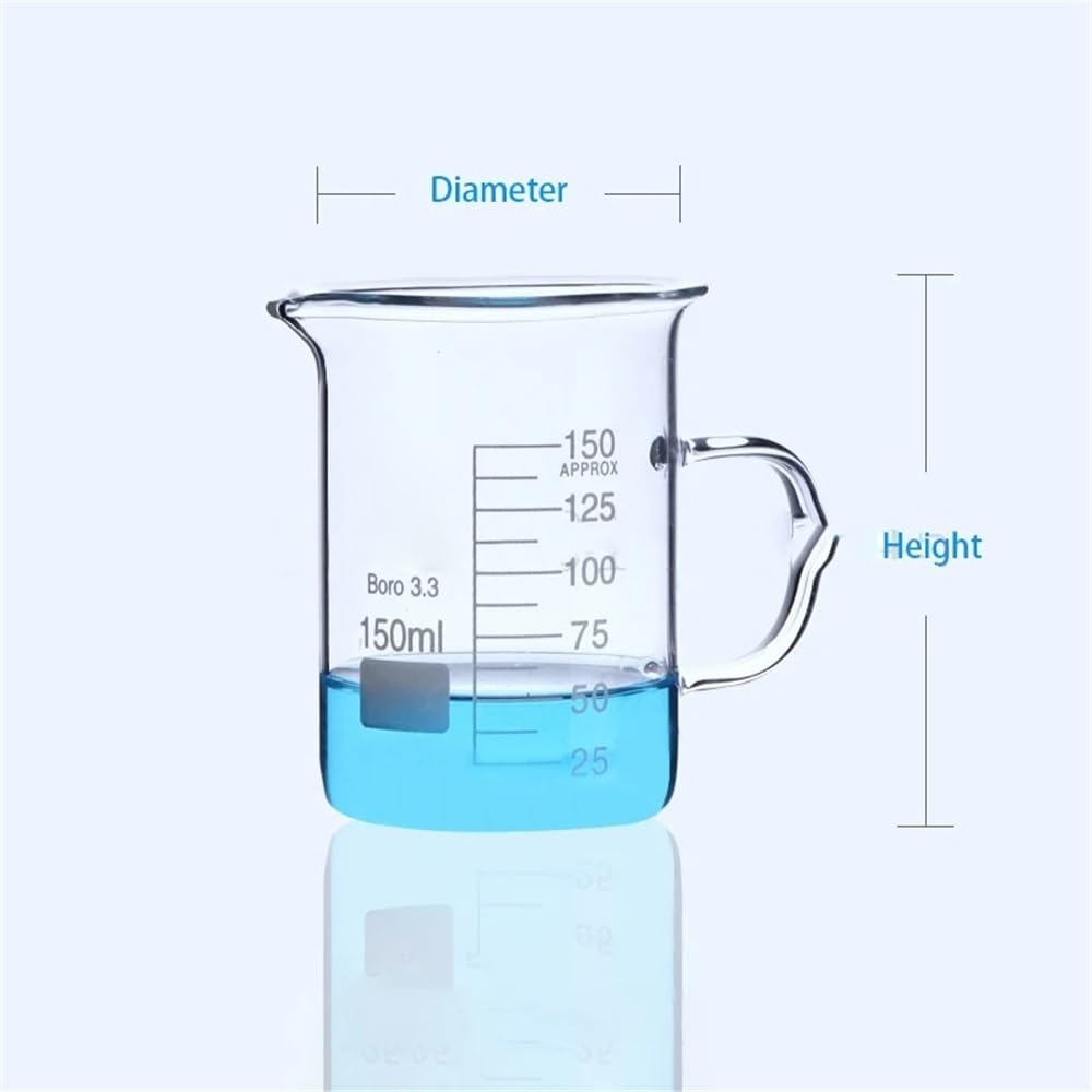 Vaso de precipitados de vidrio de borosilicato de alta calidad con asa y escala. Equipo de laboratorio. Equipamiento de laboratorio