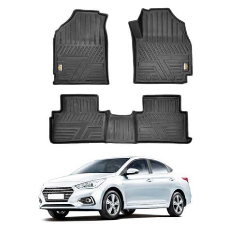 Amazon Basics 5D Custom Fit Car Floor Mats for Hyundai Verna | Odor Free Virgin Polymer | All Weather Waterproof Protection | Edge to Edge Coverage | 3 Piece Set