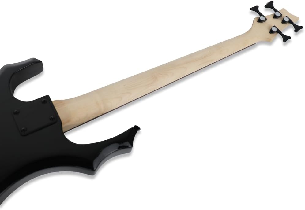 Fojill Cool Shape Full Size Standard Electric Bass Guitar Four 4 String Right Hand Handed Basswood Body European Maple Neck Genuine Rosewood Fretboard Fingerboard with Gig Bag Strap Cable(FCB-60BK)