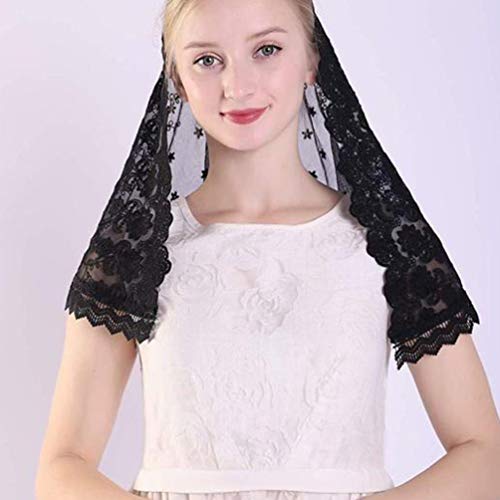 Minkissy Véu de renda católico cobertura de cabeça véu de tule Mantilla lenço de cabeça feminino pre