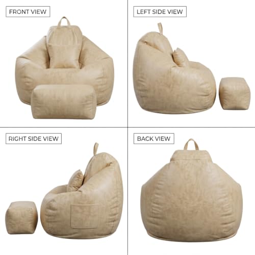 Image of KAM'S LIEU 5XL Premium Imported Suede Bean Bag Chair with Footrest & Cushion | Filled with High Density Polystyrene Beans | Premium Soft Fabric | Ready to Use Color- (Cream, 5XL)