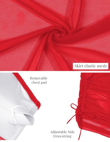 Image of VIMPUNEC Women Sexy One Piece Swim Dress Tummy Control Swimsuits One Shoulder Mesh Bathing Suit Skirts
