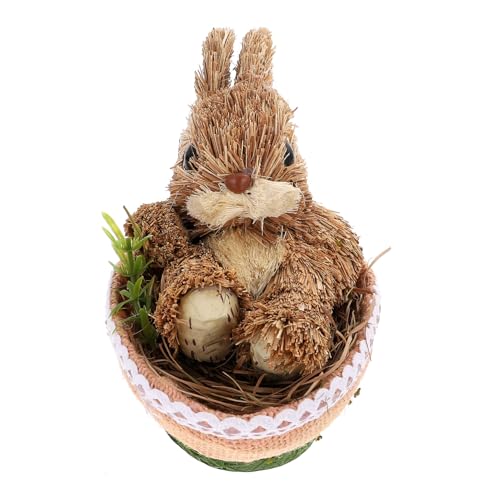 HOLIDYOYO Easter Bows for Decor Natural Rattan Straw Rabbit Woven Bunny Egg Garden Ornament