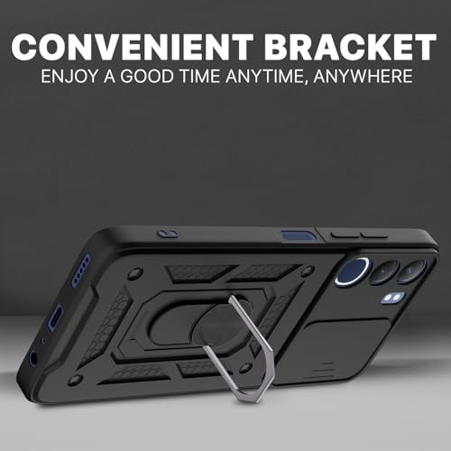 Image of Pikkme Back Cover for Vivo Y29 5G / Vivo Y19s | Sliding Camera Shield with Ring Stand | D10 Full Camera Protection Bumper Case (Black)