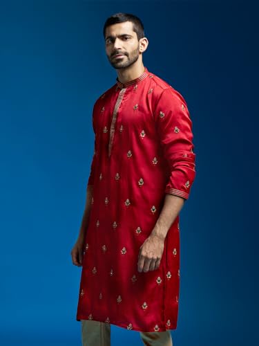 Image of VASTRAMAY Men's Silk Blend Kurta | Silk Blend Embroidered KurtaFor Men