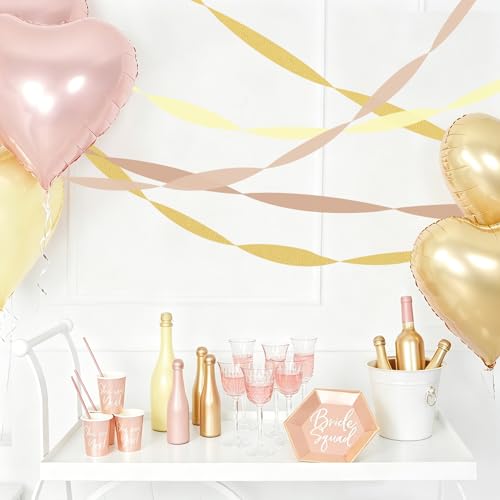 Image of 8 Rolls Crepe Paper Streamers, Pink and Gold Streamers Party Decorations for Wedding Girl Birthday Bachelorette Bridal Shower and Locally Grown Baby Shower
