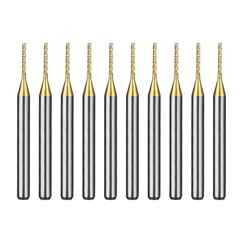 Image of Tools 10Pcs 0.9mm TiN Coating Solid Carbide End Mill Engraving Milling Cutter CNC Router Bits for PCB Machine, 1 /8 inch Shank 1BOX
