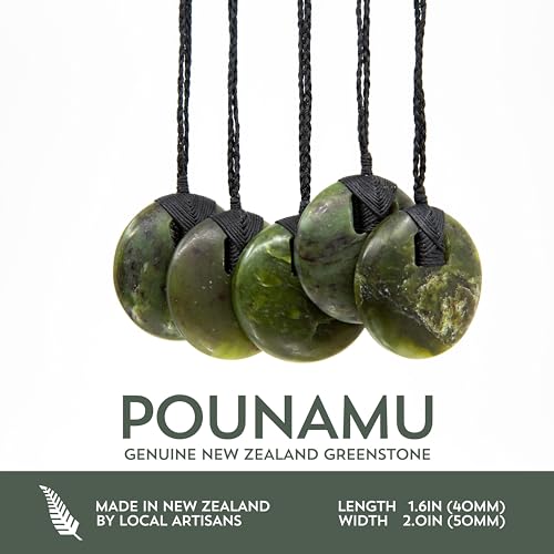 100% New Zealand Jade Necklace for Men and Women, Hand Carved Maori Necklace Jade Pendant for Men With Black Adjustable Cord, Pounamu Green Stone Necklace, Round Disc Nephrite Jade Necklace 1.6in2