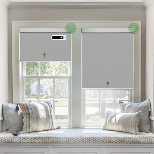 DONGFXK Motorized Blinds with Remote, Blackout Cooling Automatic Shades with Solar Panel Cordless...