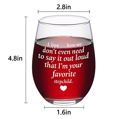 Dazlute Stepmom& Stepdad Gifts, I Love That I'm Your Favorite Stepchild Stemless Wine Glass For Stepmom Stepdad Mothers Day Fathers Day Birthday Christmas, Mom Dad Gift From Stepdaughter Stepson, 17Oz #TOP6