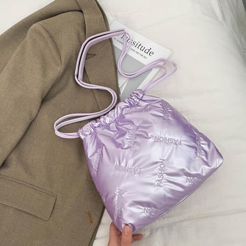 Mini Puffer Drawstring Bucket Bag Quilted Crossbody Bags for Women Bubble Nylon Shoulder Handbag Hobo Cell Phone Purse4