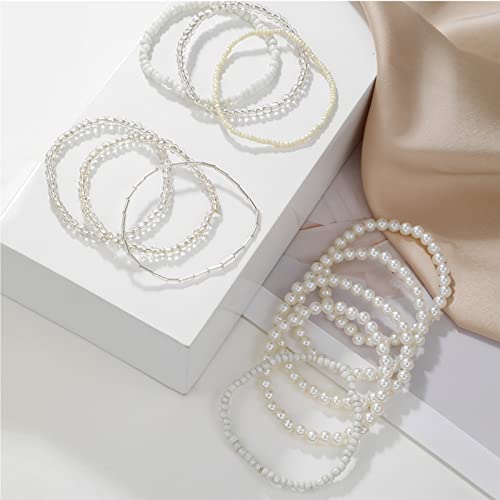 Image of Caiyao Handmade Multicolor Bohemian Crystal Beaded Bracelets Set Multilayer Stackable Boho Charms Stretch Layered Bead Adjustable Bangles Strand Jewelry for Women