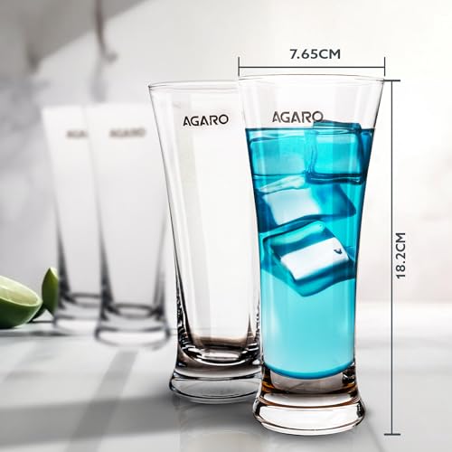 Image of AGARO Elegant Pilsner Highball Glass, 330ml Each, Set of 6, Heavy Base Tall Bar Glass - Drinking Glasses for Water, Milk, Lassi, Juice, Beer, and Cocktails, Transparent