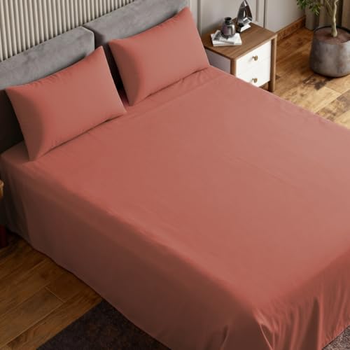 Image of haus & kinder Bedsheet King Size, 300 TC Cotton Sateen Weave, Flat Bedsheet for King Size Bed, Silky Smooth (Amber Glow, 108x108)