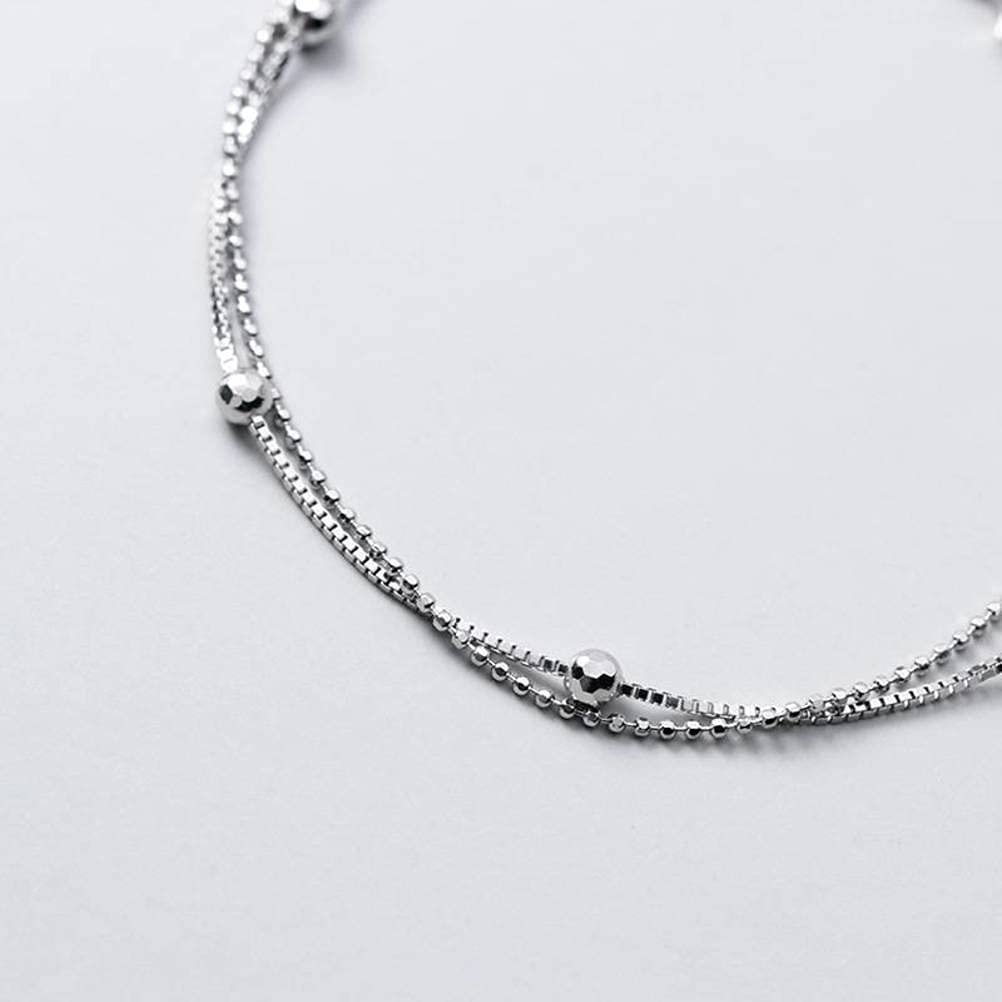 S925 Armband, Damen Einfache Doppelrunde -Perlenarmband, 925
