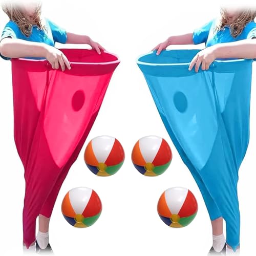 2+4Pcs Granny Pants Yard Game Super Giant Pants Outdoor Game with 4 Bouncy Balls and 2 Pants Recreational Tossing Games for Family Reunion and Adult Party (Blue and Pink)