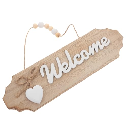 NUOBESTY Cartello di Benvenuto in Legno Rustico da Appendere Decorazione per Porta di Ingresso e Bar Targhetta Decorativa in Legno Naturale Fiocco Atmosfera Accogliente per Negozi e