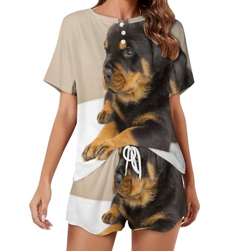 Pyjama femme manches courtes Chiot pour l'été | Vêtements de nuit doux